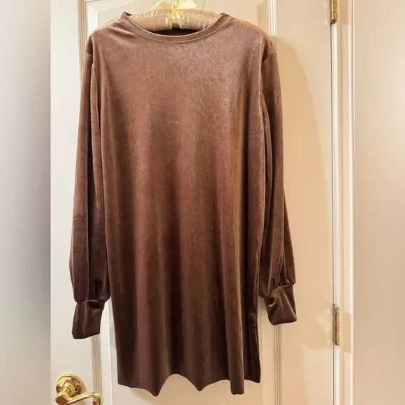 NWOT Zara Collection Brown Velvet Straight Dress - Picture 2 of 8